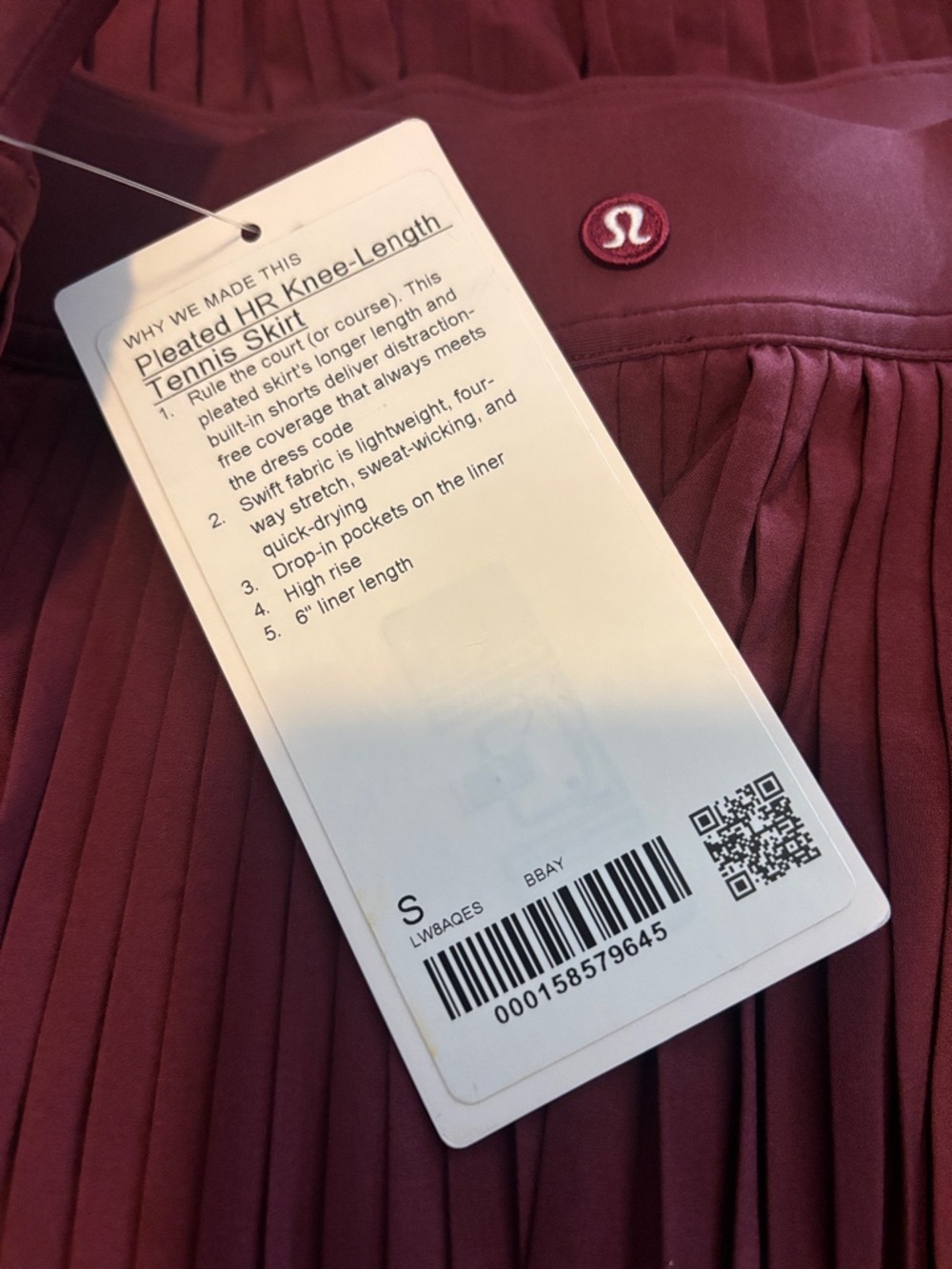 Lululemon Pleated HR Knee-Length Tennis Skirt, Burgundy Bay, Size Small - Picture 5 of 10